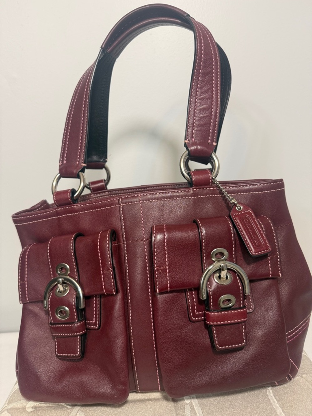 Coach Wine Red Leather Pocket Shoulder Bag